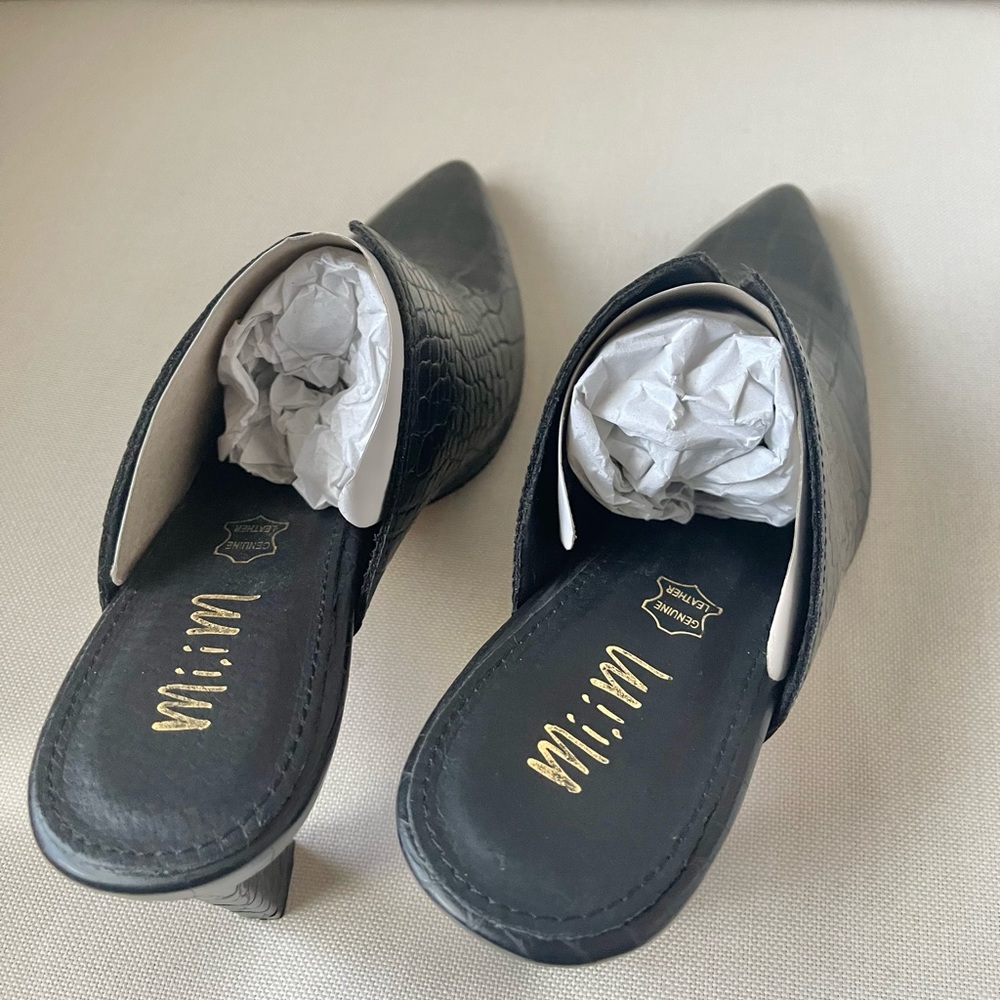 NWB- Miracle Mile Genuine Leather Black Croc Mules - Picture 7 of 10